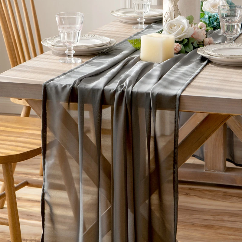 Mulan Solid Chiffon Sheer Table Runner Customize High Quality Soft Tablecloth Wedding Decor Table Cover Wholesale Hot Dinning
