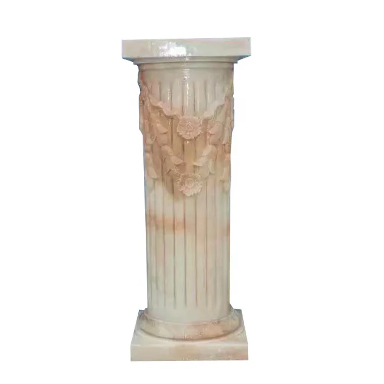 Red marble decorative marble stone dragon column stone column prices cast stone columns