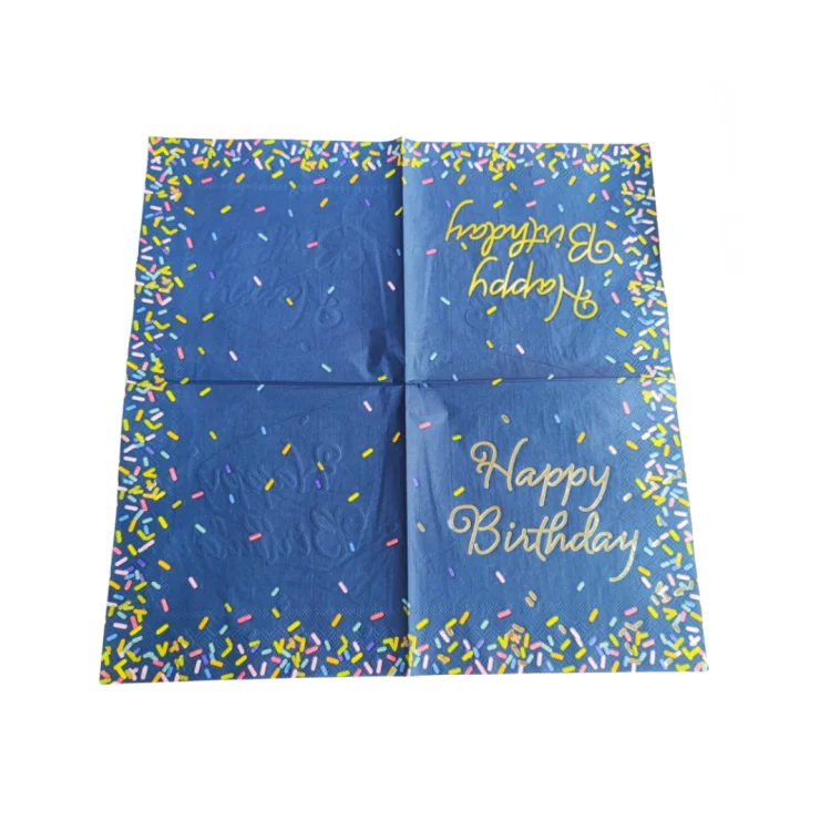 Custom  Disposable 33*33cm 3 Ply Printed Hot Stamping Gold Foiled Birthday Party Paper Napkins