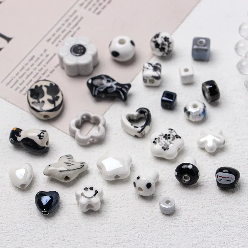 Wholesale Black Series Ceramic Porcelain Round Beads Milk White Square Spacer Beads for Diy Necklace Bracelets Jewelry Making