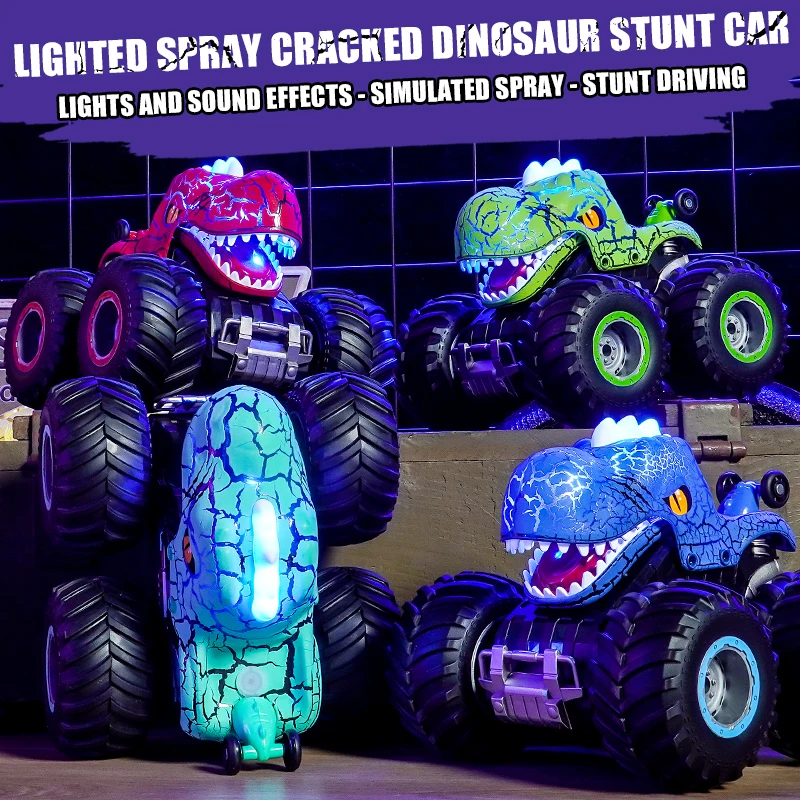 Hot selling rc stunt toys car rtr dinosaur design 4wd chassis wltoys cool lighting and sound spraying mist for birthday gifts