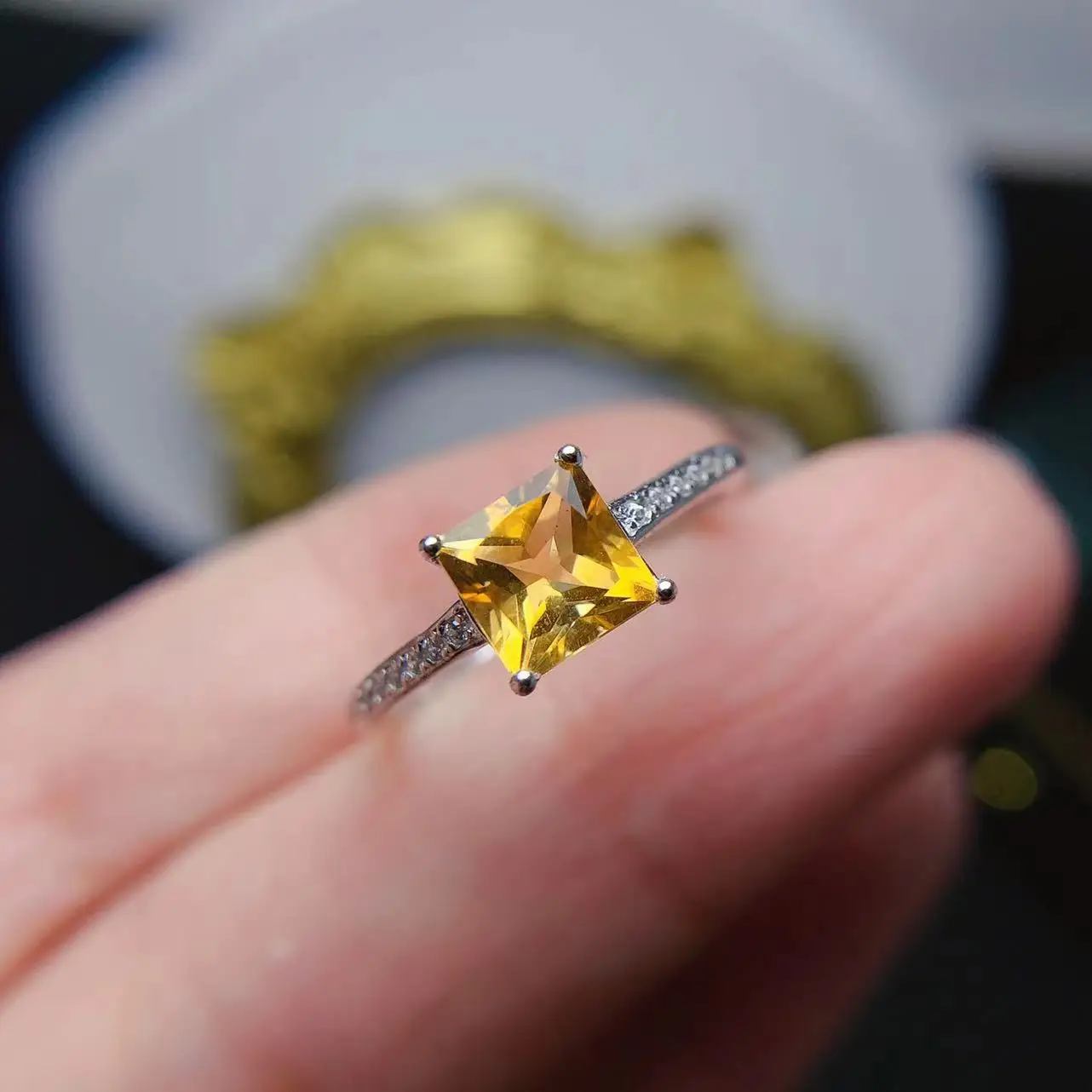 High Quality 925 Sterling Silver Natural Citrine Big Jewelry Jewellery Gemstone Women Rings Wholesale