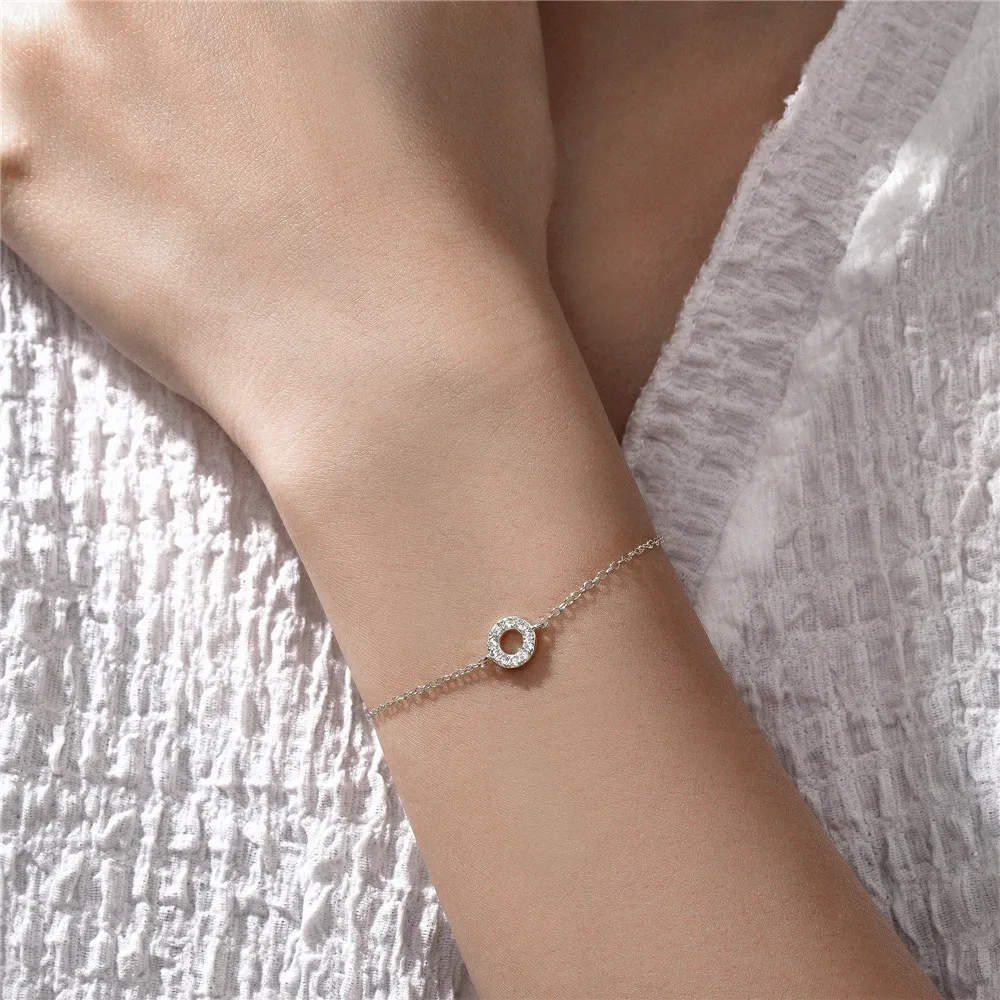 925 Sterling Silver Simple Diamond Set Geometric Circle Hollow Bracelet Fashion Hot Selling Bracelet for Women Hainon 1115