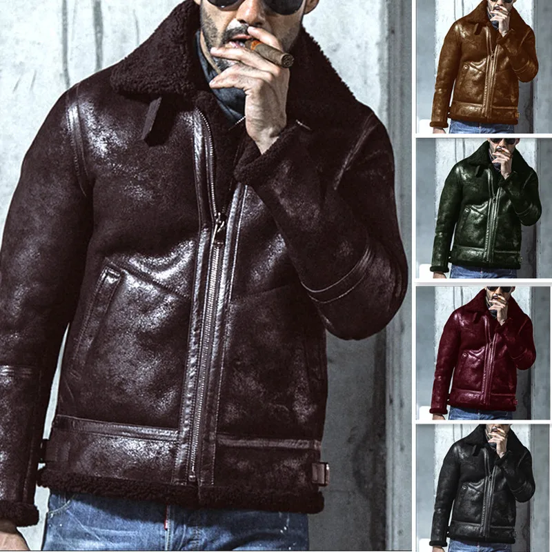 Liu Ming Wholesale Trending Winter Men Fashion Thick Warm Overcoat Leather Fur Plus Size Jacket Lambswool Lining Coat