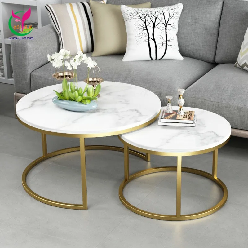 Modern Design Living Room Golden Metal Marble Coffee Sofa Center Table