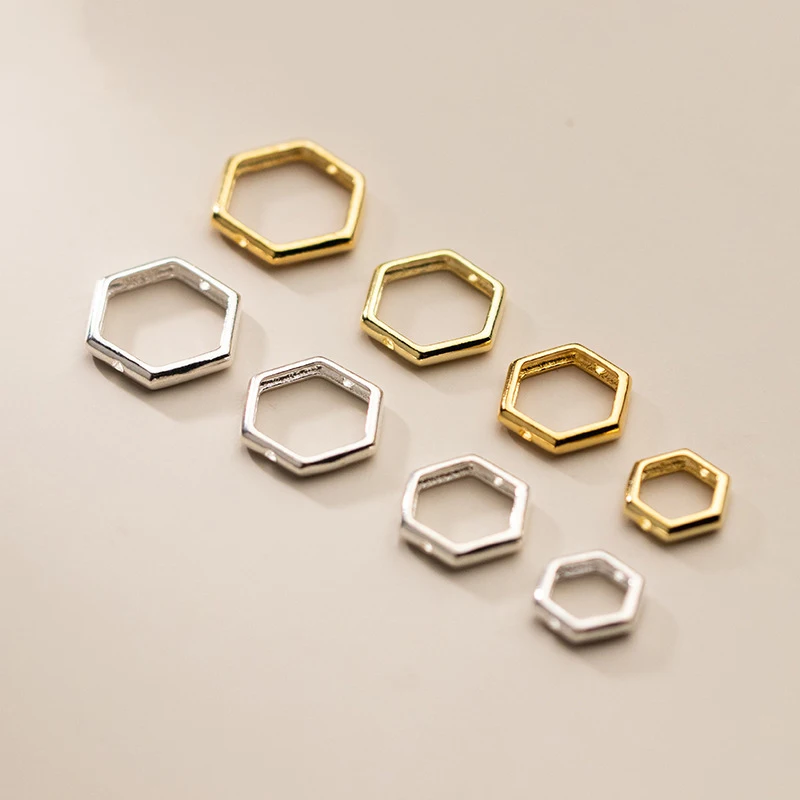  925 sterling silver hexagon bead frame diy bracelet material jewelry accessories