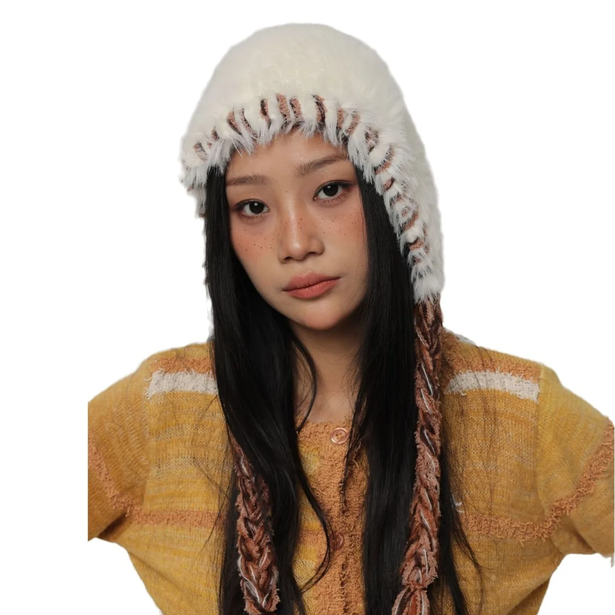 Winter warmth all-match woolen knitted Lei Feng hat mink hair colorful hand-braided ear protection hat