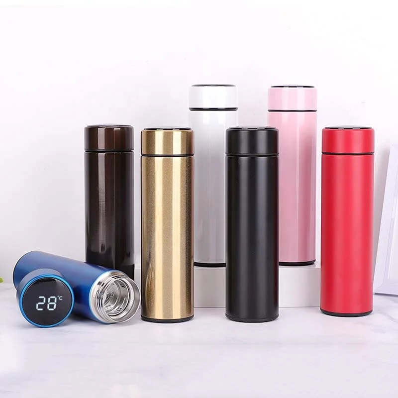 Business Gift 17oz 500ml Smart Led Temperature Display Stainless Steel Vacuum Flask Thermo Water Bottle Custom Logo