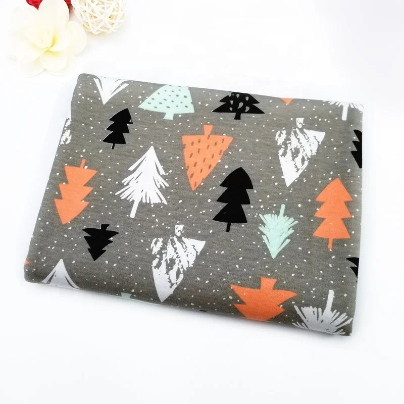 190gsm knitted printed cotton baby fabric Gray kids clothes material Brushed double-knit newborn fabric