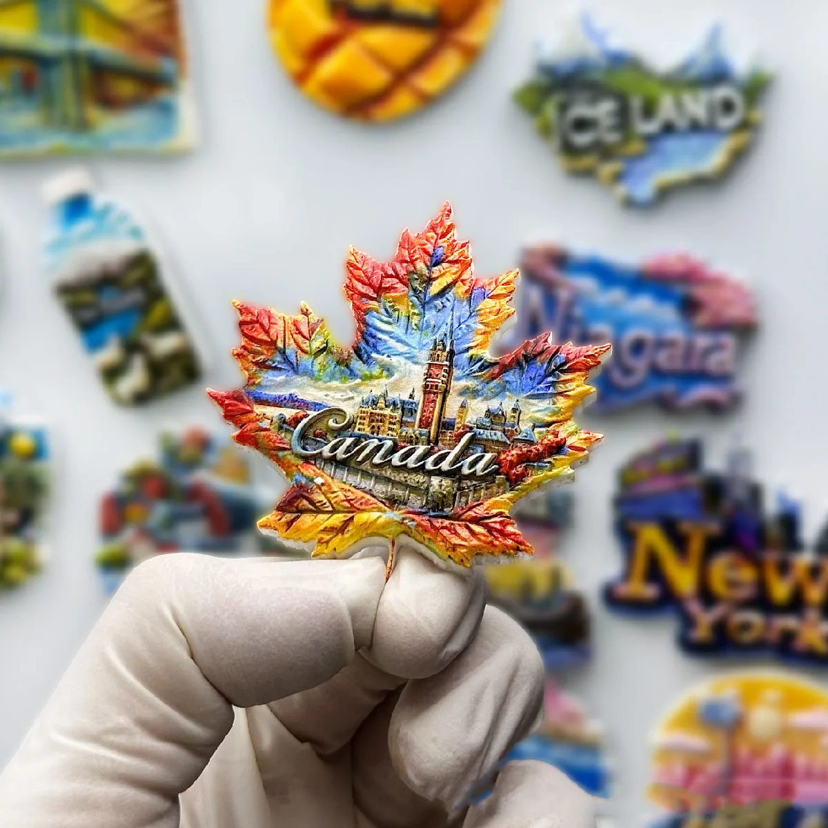 North America Canada Tourist Souvenirs Resin Metal Fridge Magnets Red Maple Leaf Kitchen Decoration 3D Refrigerator Magnet