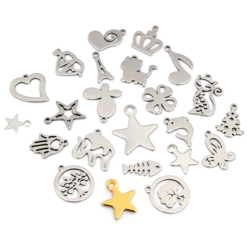 30pc/lot 316 Stainless Steel Five-pointed Star Cute Necklace Pendant Charms Small Dolphin Fish Charms for DIY Jewelry Making