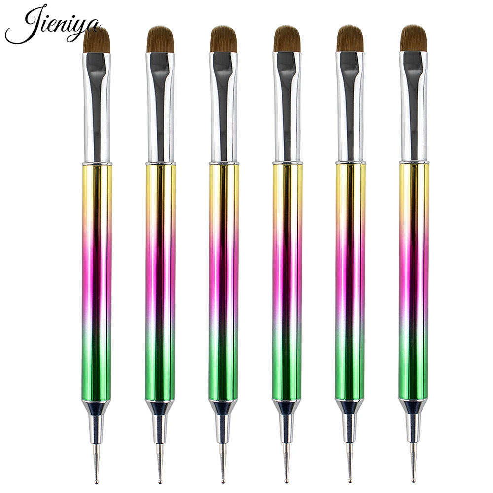 Jieniya High Quality Double End Nail Painting colorful handle kolinsky French brushes Nail Art Dotting Tool