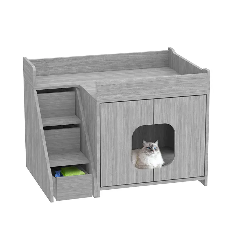 Custom Indoor outdoor Eco-friendly Pet Sleeping House  Wooden Dog Pet Cat House with Stairs