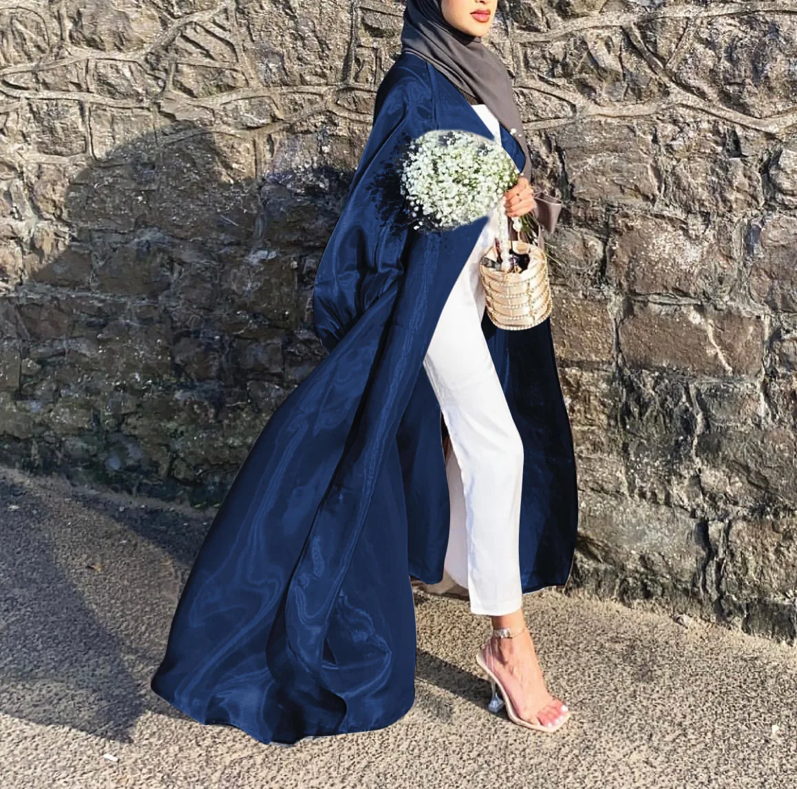 Xuerry Summer puff sleeve  Eid Muslim women hijab dress prayer garment Satin Abaya long Khimar Ramadan gown Islamic clothing