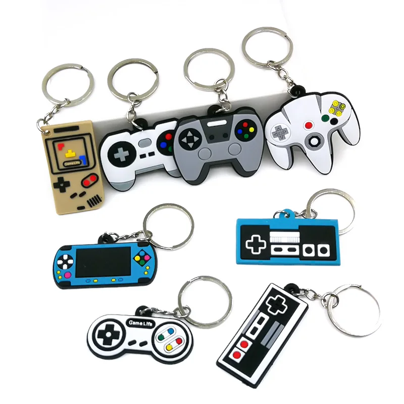 Wholesale 2D Rubber Keychain Game Controller Key Ring Gamepad Joystick Cartoon Key Holders Fit Kids Children Keys Trinkets