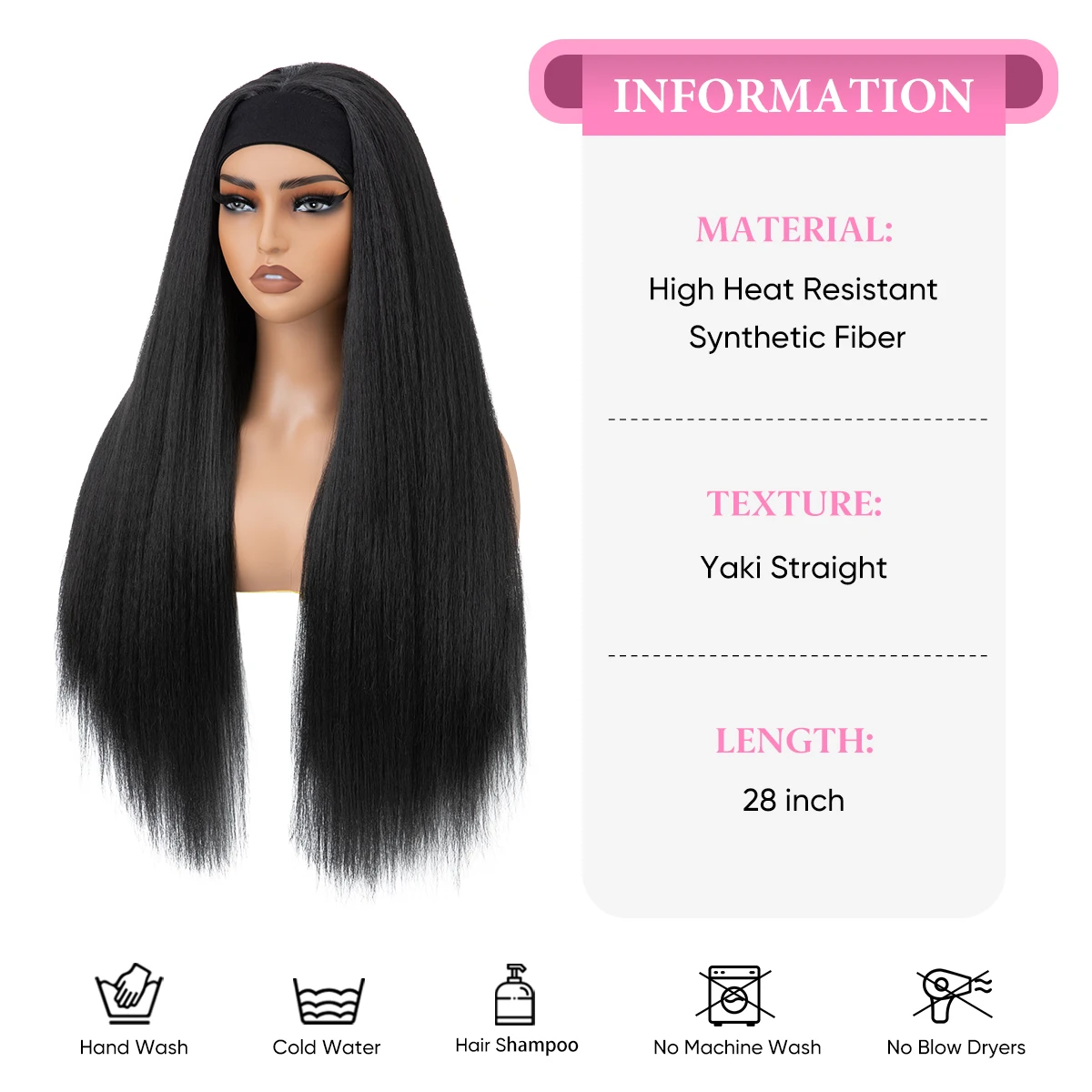 Wholesale YaKi Straight Headband Afro Wigs For Black Woman Glueless Headband Wig Synthetic Wig Heat Resistant For Women Hair