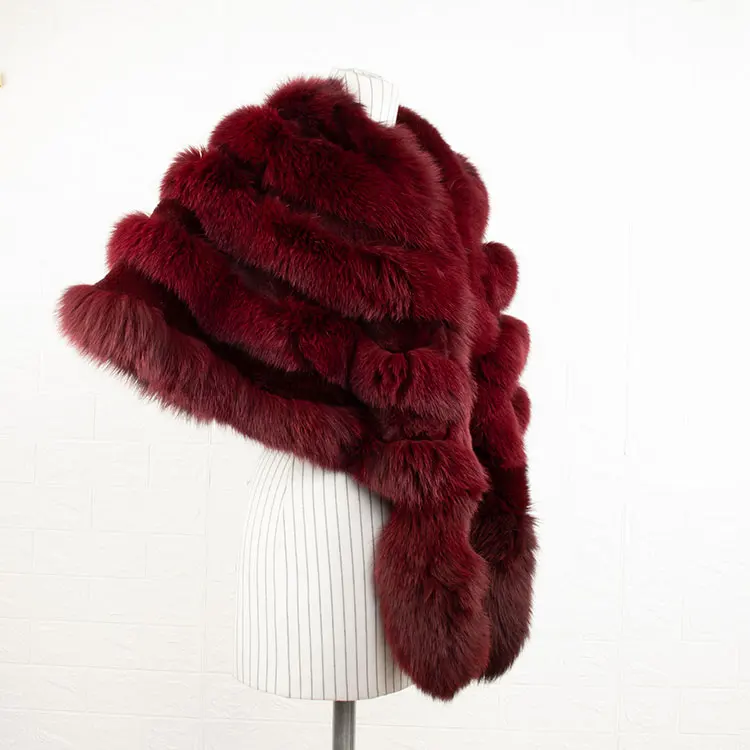 wholesale royal blue fur shawls for women winter genuine fox fur poncho