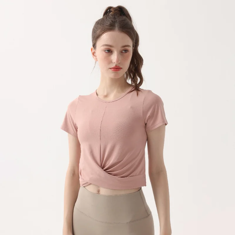 Bashasports  Nude Yoga Clothes Sports Running Quick Drying Short sleeved T-shirts Elastic Outskirts Fitness Clothes for Women