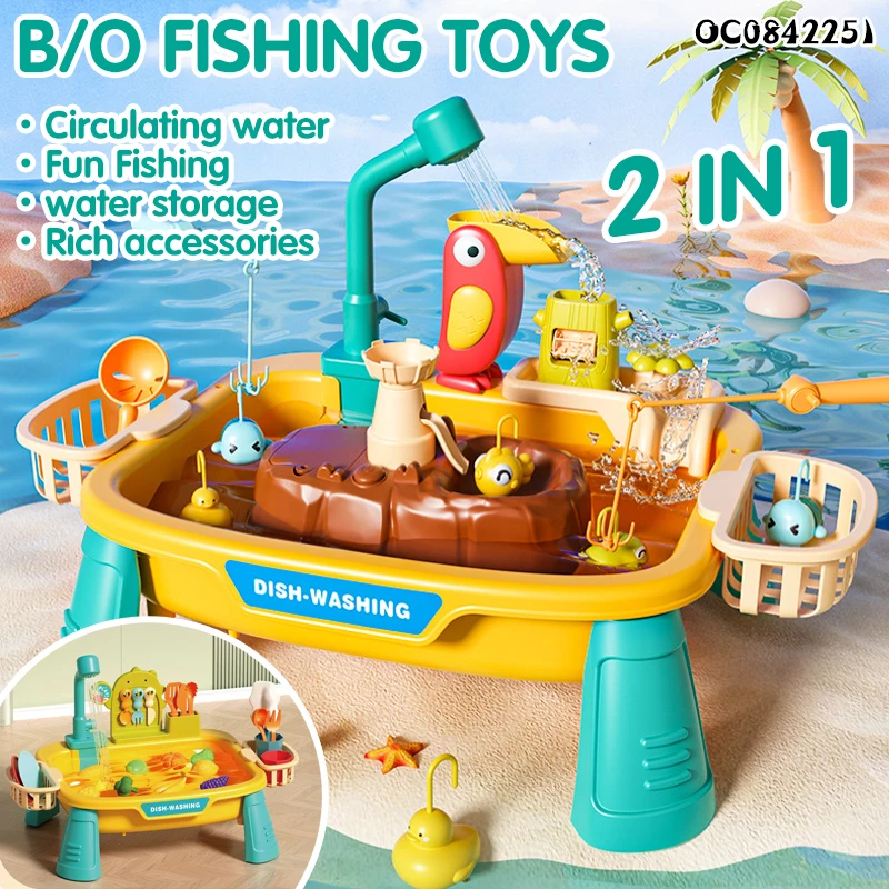 Summer electric new ocean fishing game table dish wash table ware toy for kids