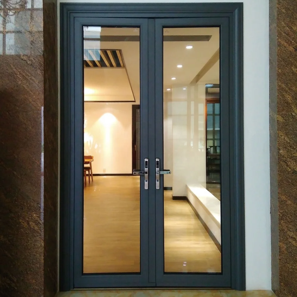 
French style aluminium front double entry exterior casement door with glass residential for homes 