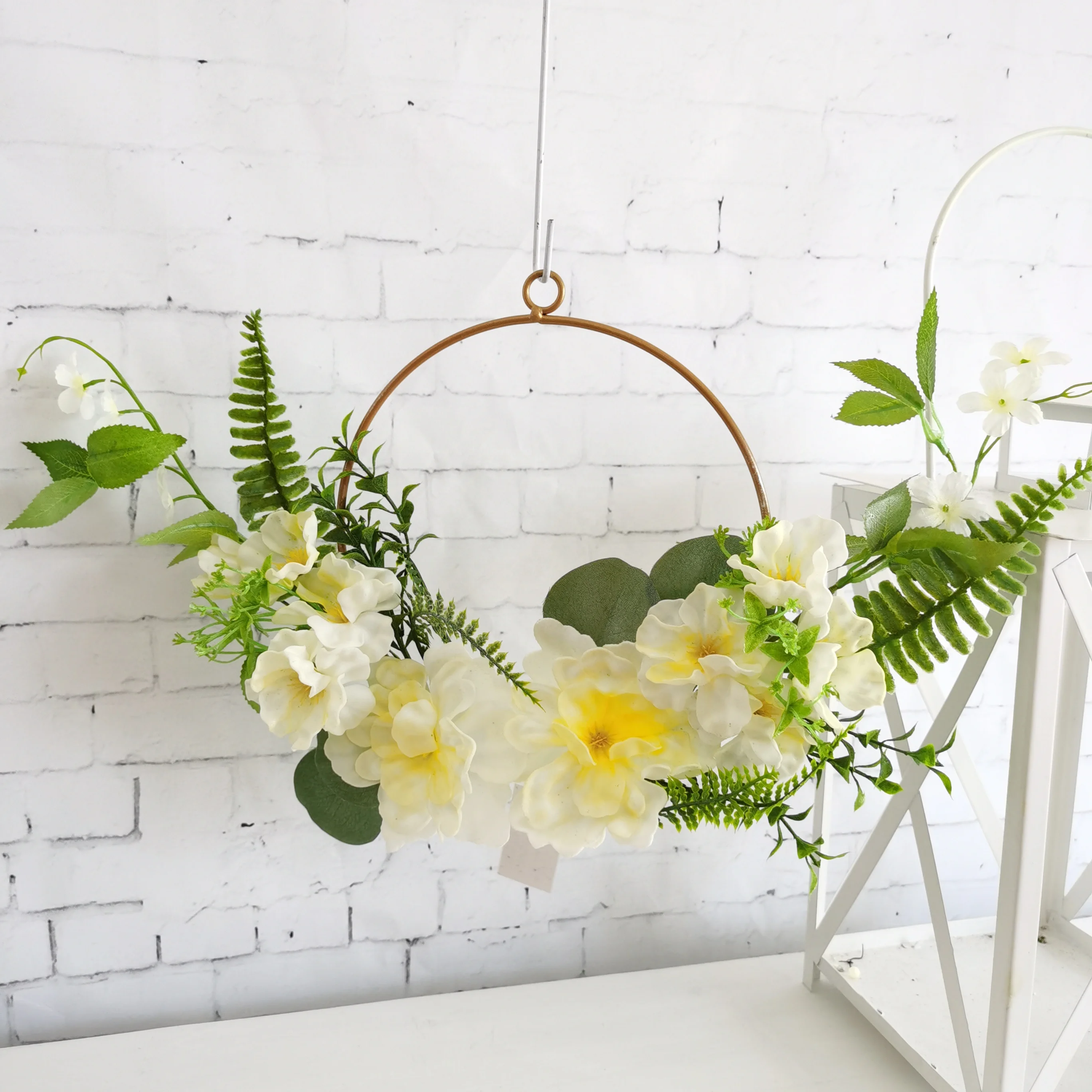 Оптовая продажа, искусственный цветок пиона из пены, металлический обруч, венок 45 см, искусственный белый цветок для украшения стен, свадебный фон