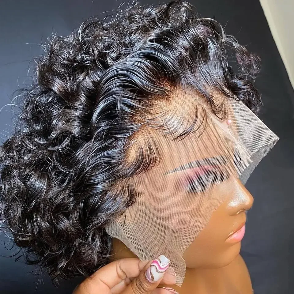 Perruque Pixie Cut Wig Human Hair Curly Bob Short Pixie Cut Lace Wig Bleached Knots Lace Frontal 13x4 Pixie Wig With Baby Hair