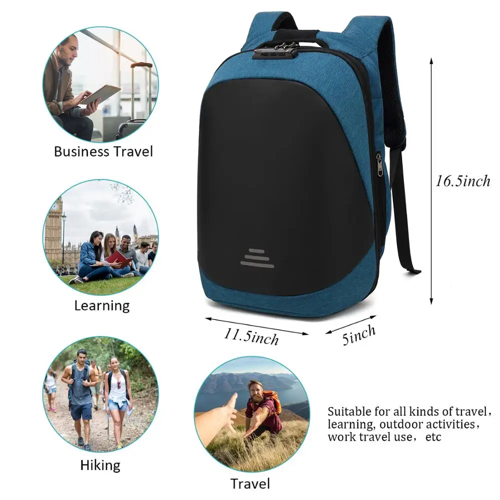 Lokass 15.6 Inch Laptop Backpack City  USB Bagpack TSA Lock School Anti-theft Laptop Anti Theft Backpack Bag With Code Lock