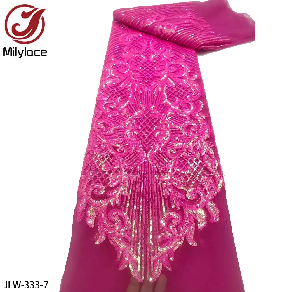 Bridal Nigerian Embroidery Luxury Sequin Lace Fabric For Wedding Dress