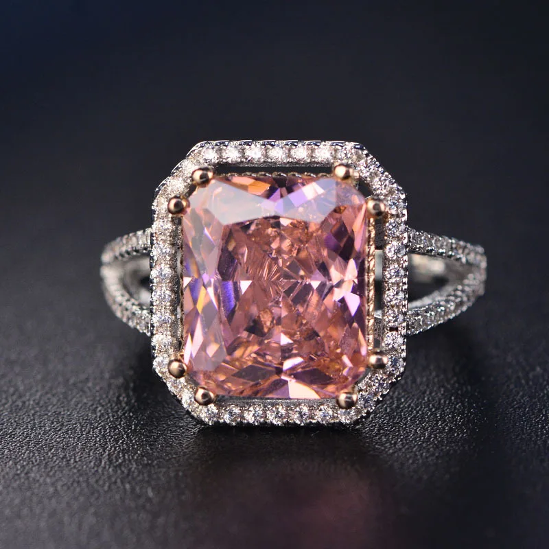 Personalized beautiful design fashion women pink stonecubic zirconia morganite ring
