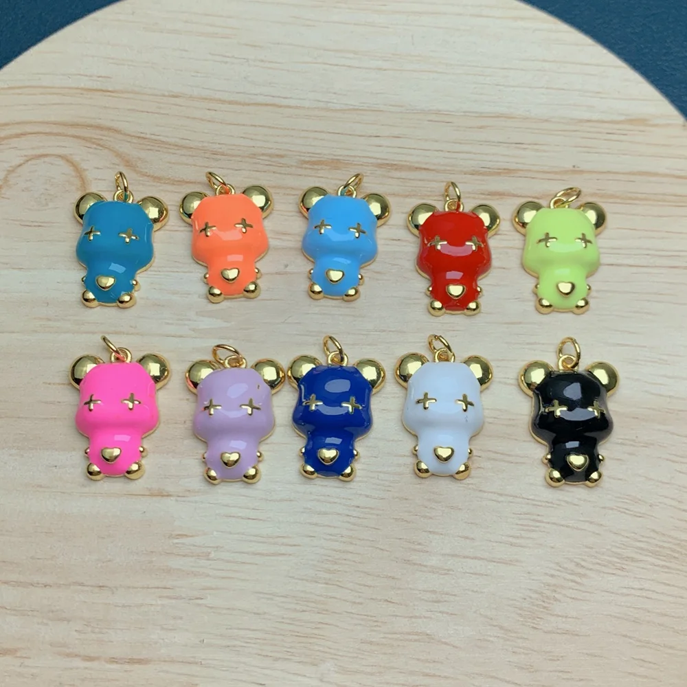 Wholesale Custom High Quality Colorful Enamel Bear Pendants Charms For Making Jewelry DIY Necklace Earrings