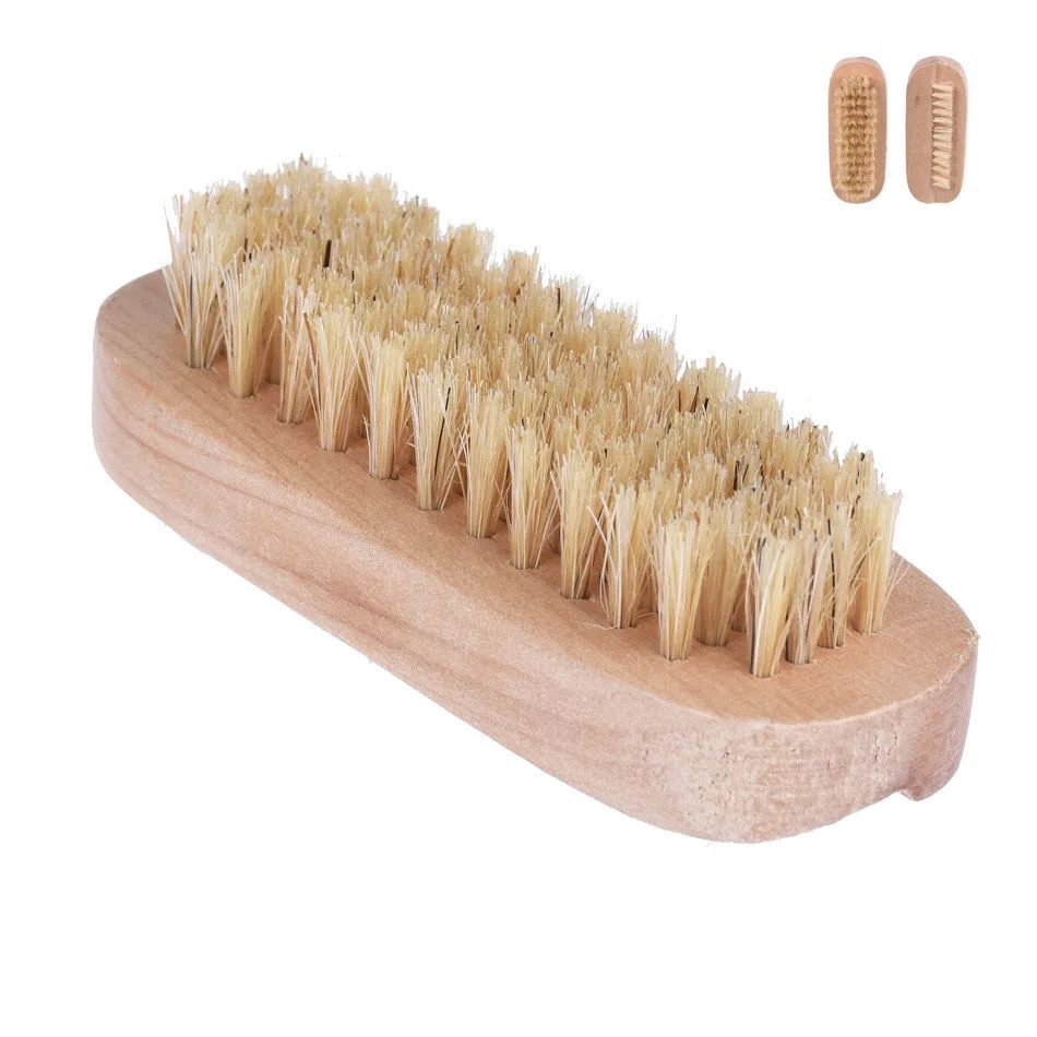Wholesale Natural Schima Wooden Double Side Cleaning Brush Washing Hand Boar Brislte Nail Brush