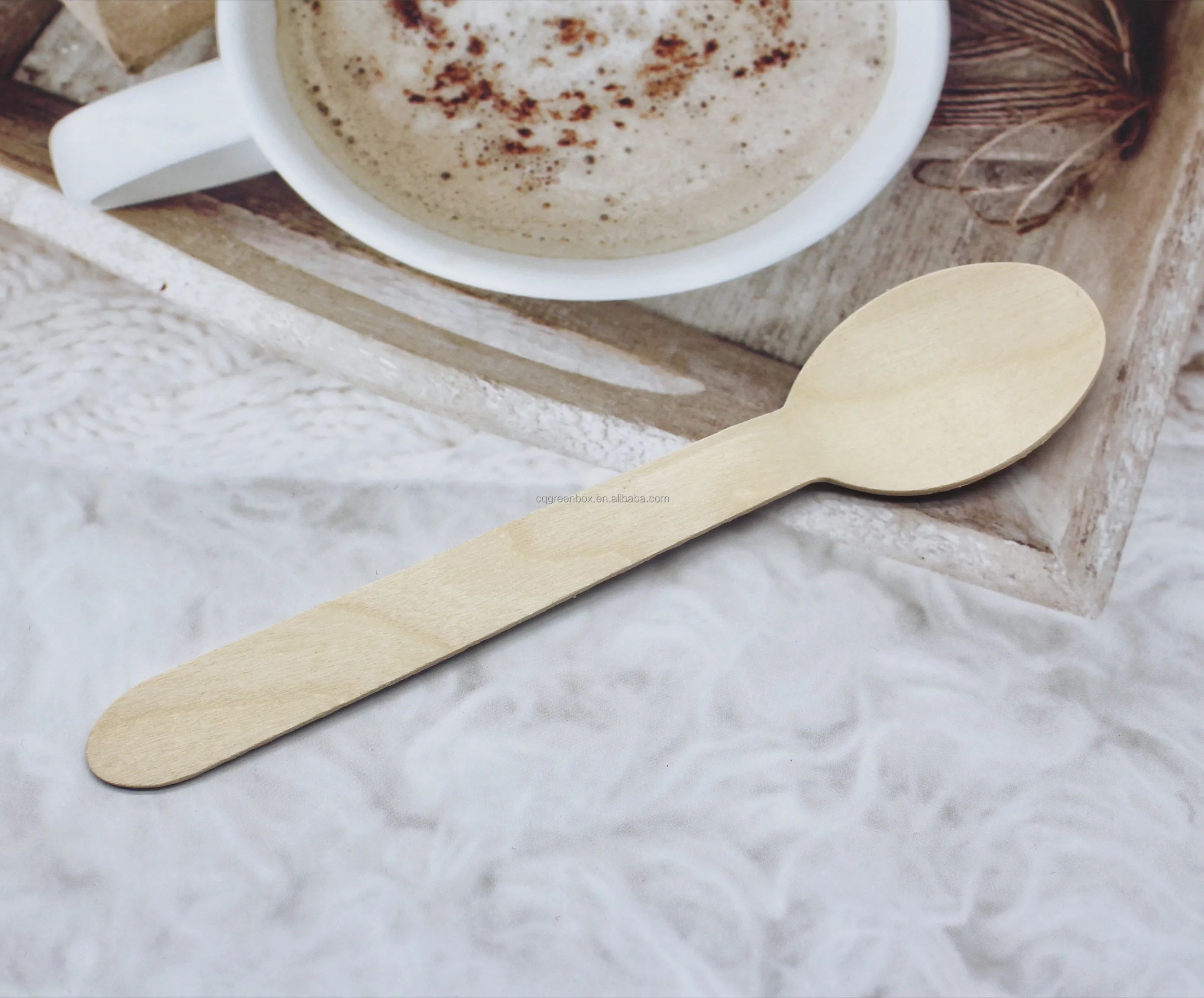 Wholesale 160mm Disposable Wooden Spoon Biodegradable Natural Birch Wood Cutlery Compostable Natural Wooden Spoon