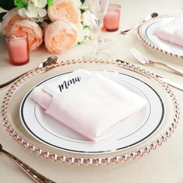 Clear Luxury Glass Wedding Plates Set Supplies Banquet Plates Party Restaurant Home Glass Gold Beaded Charger Plate