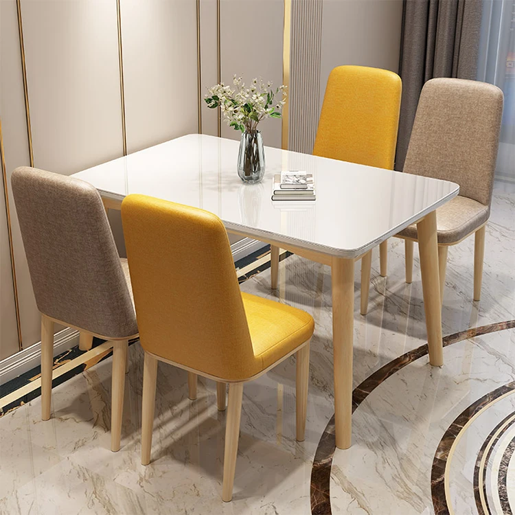 modern nordic white rectangular dining table with  4 chairs set