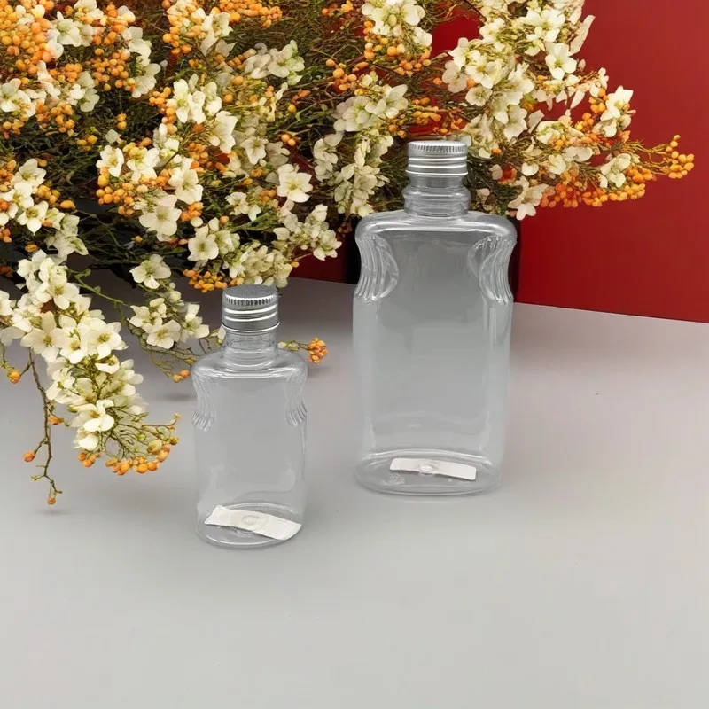 High Quality 65ml 330ml Mini Liquor Shape Flat PET Bottle 2oz 11oz Transparent Plastic Bottle With pump