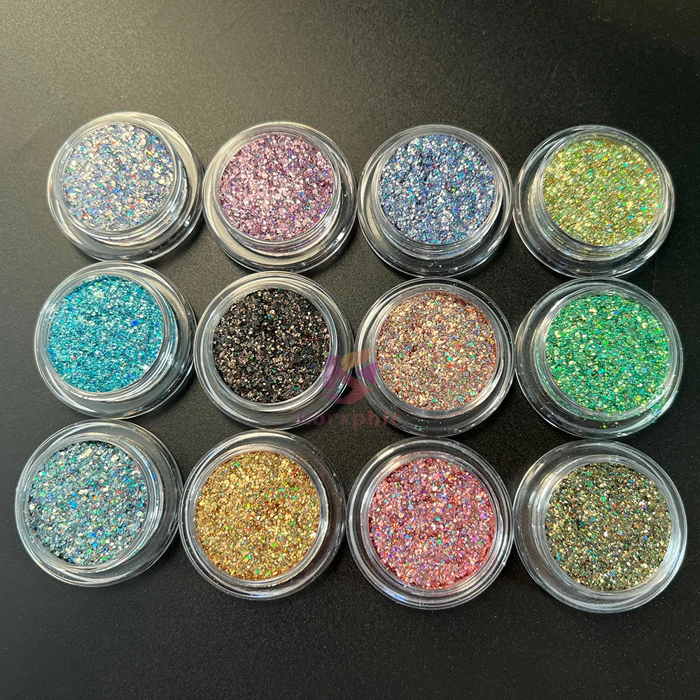 Eco-friendly Holographic Rainbow Chrome Pigment Glitter Chunky Nail Art Glitter For Nail Art Designs