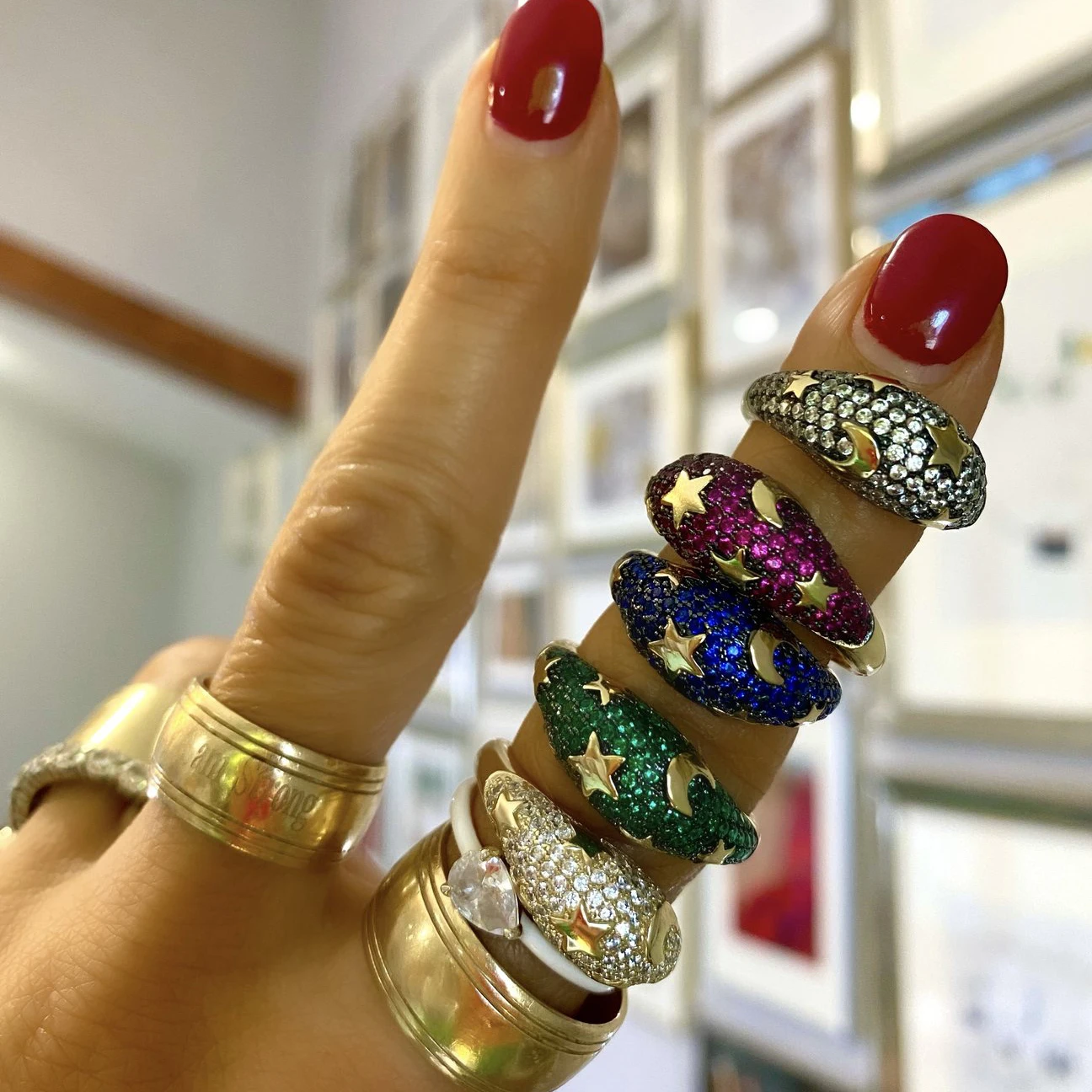 Moon Star Zirconia CZ Women Finger Chunky Band Rings 18K Gold Plated Ring Jewelry Accessories