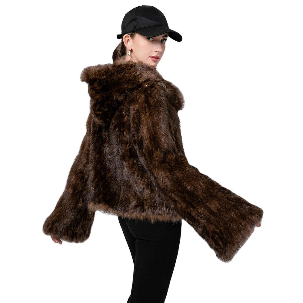 2024 winter fashion real fur coat ladies luxury knitted sable fur coat with hood customized size women sable fur jackets jumper