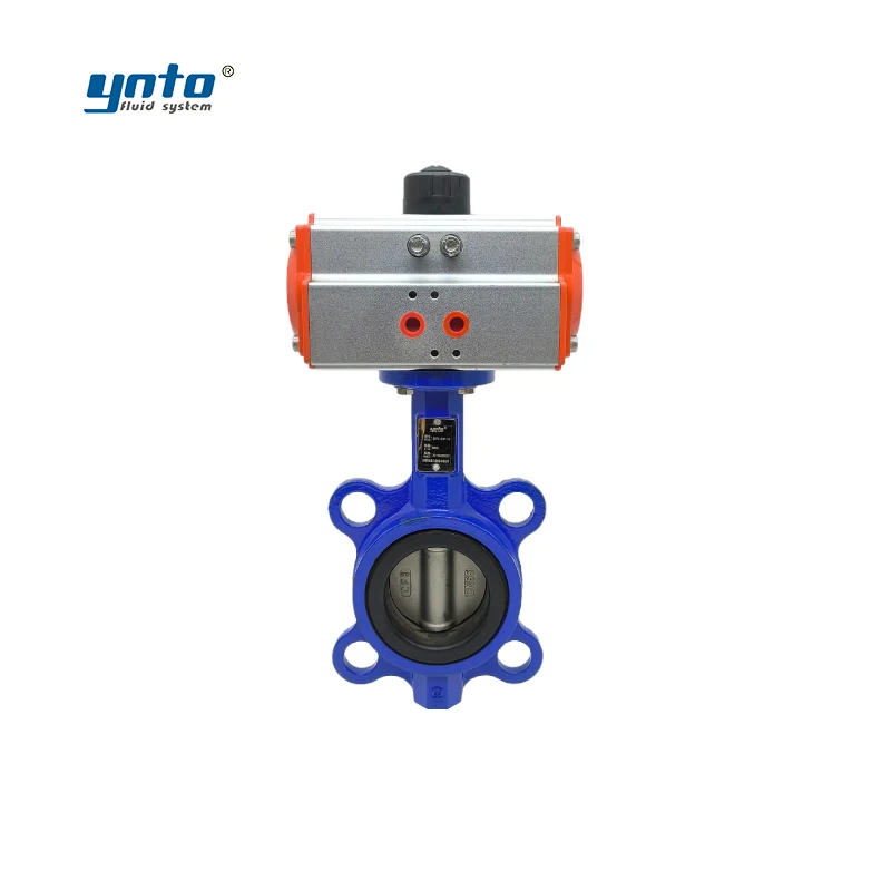 YNTO industrial 3 4 6 inch pneumatic actuator butterfly Valve Flow Control Ductile Iron SS wafer Butterfly Valve