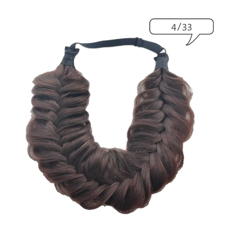 Wholesale Fashion Two Strand Fishtail Handmade Loose Wig Headband Plaited Braids Elastic Hairpiece