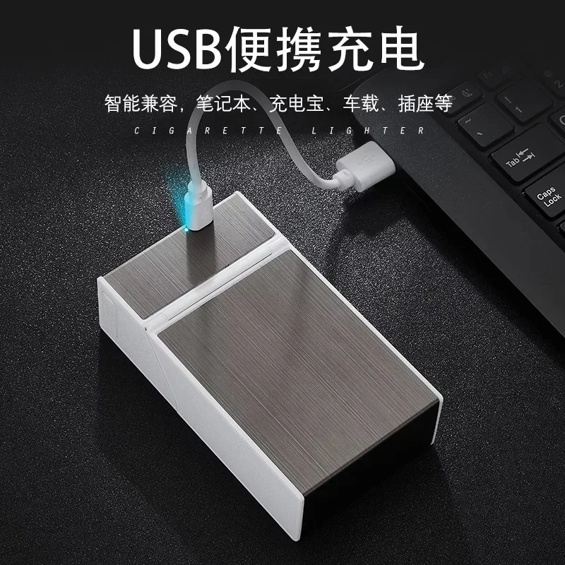 Wholesaler Promotion Plastic Cigarette Case Hold 20PCS With USB Rechargeable Arc Lighter