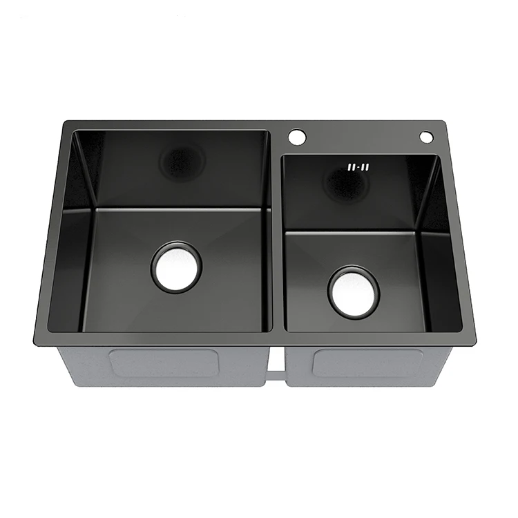 Kitchen Sink Stainless Steel Good Quality SUS Hand-made Double Bowl Nano Black OEM Modern Kitchen Spare Parts Brushed 8 Kgs