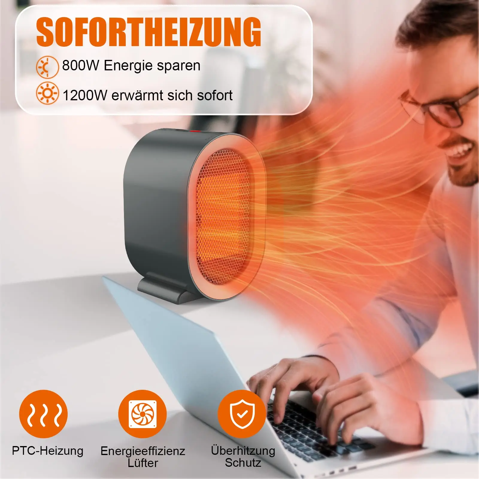 Maist 2-speed Portable 1200W PTC Ceramic Heat Mini Low-noise Portable Electric Fan Heaters Household Space Heaters