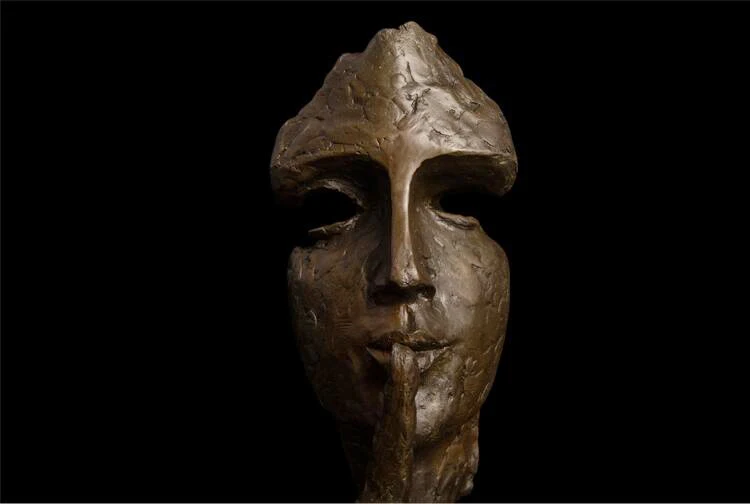 DS-704 Bronze Statue Man Face Keep Silence Sculpture Novelty Vintage Art Human Head Bust Figurine for Home Decoration Desktop Di