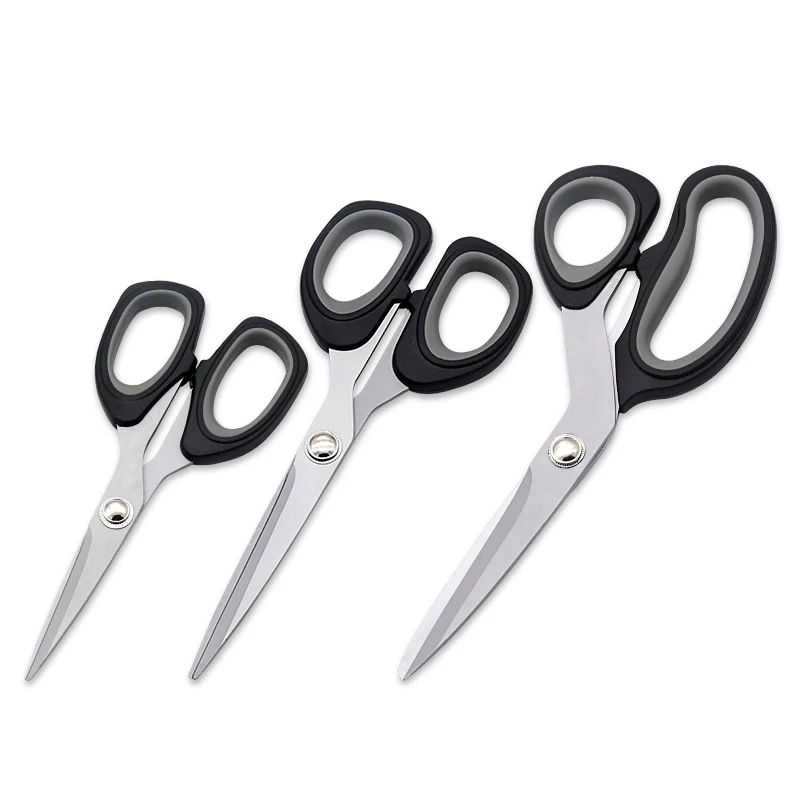 hot sale school student shears 3 pack titanium coated kitchen scissors blue gray soft grip TPR handle office scissors set