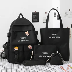 New five-piece schoolbag Korean version ins color matching middle school student schoolbag fashion letter student backpack