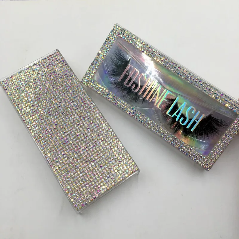 Упаковка для ресниц из горного хрусталя акриловая коробка индивидуальная этикетка горячие голографические цветные наклейки норковых ресницы искусственной норки