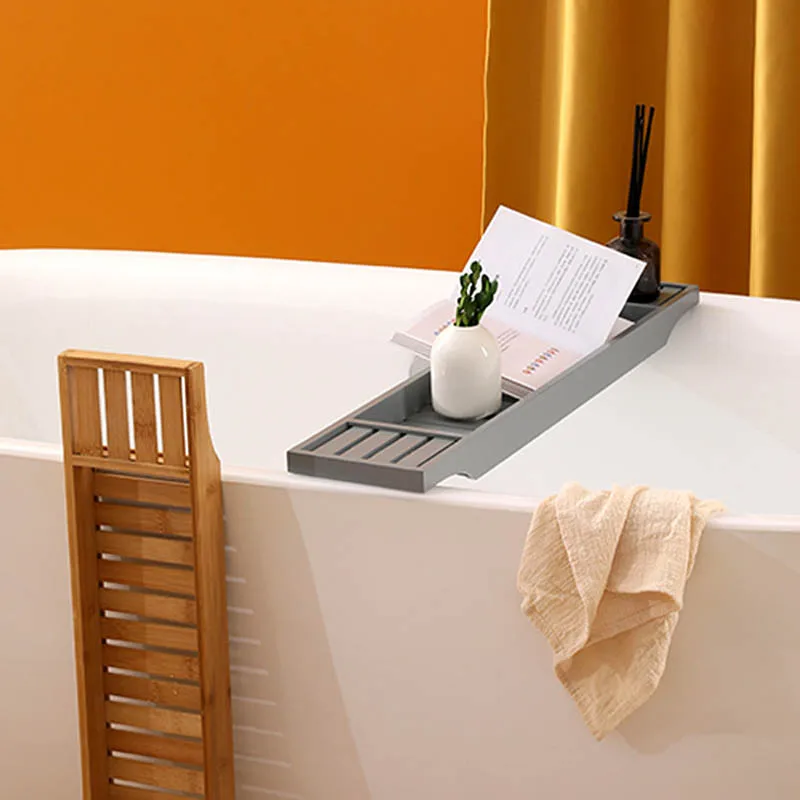 Bamboo Foldable Bath Caddy Tray With Free Soap Dish,Expandable Bath Tub Table Caddy For Luxury Bath