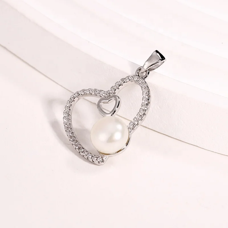 Double Love Heart Dainty Charm Necklace Zircon Fresh Water Pearl Jewelry 925 Sterling Silver Pendants Minimalist Jewelry