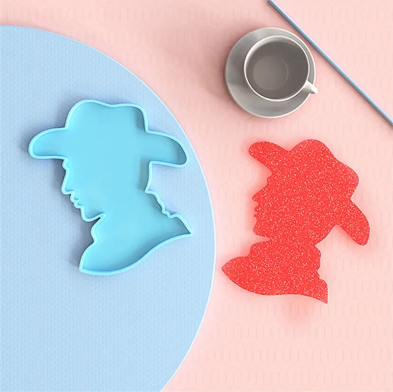0125 New Product DIY Crystal Epoxy Portrait Cowboy Girl Coaster Tray Resin Silicone Mold